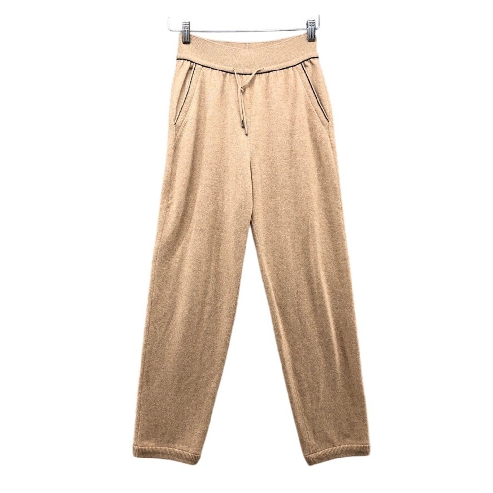 Loro Piana Baby Cashmere Joggers Womens 38 US 2 Tan Knit Drawstring Sweatpants